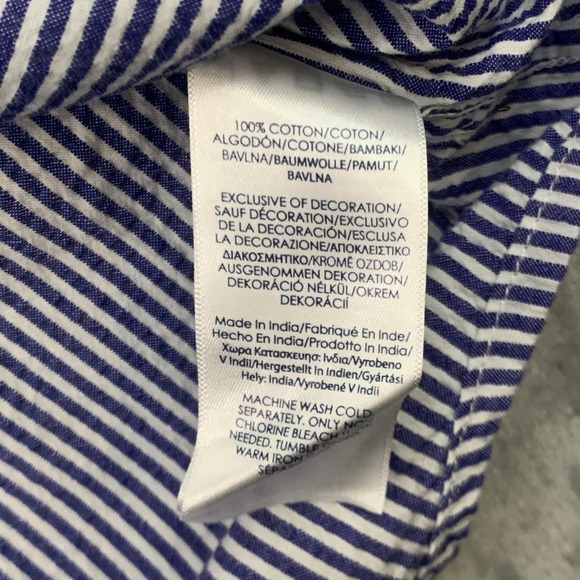 Chaps Short Sleeve Button Up Lobster Shirt Men's Medium Blue White Stripes - Picture 4 of 6